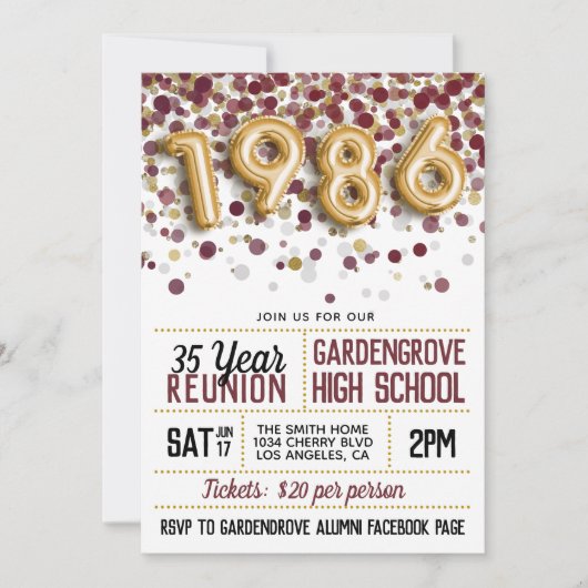 Invitation Réunion du lycée de 1986 (Devant)