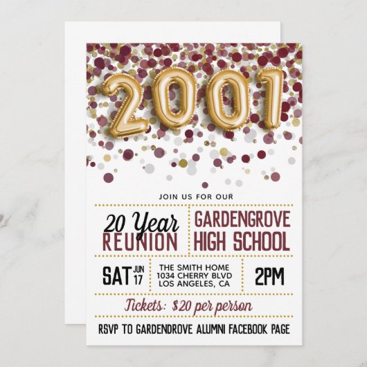 Invitation Réunion du lycée de 2001 (Devant / Derrière)