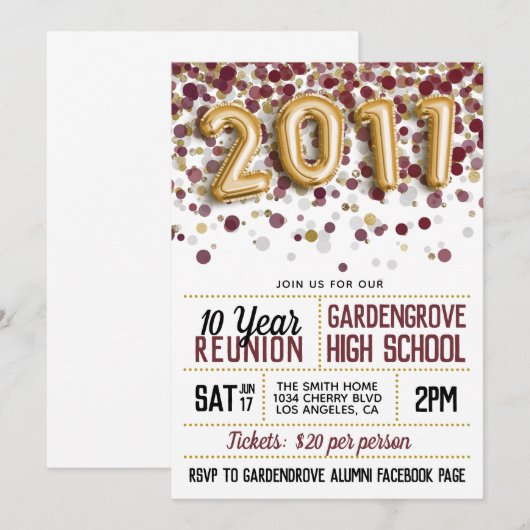 Invitation Réunion du lycée de 2011 (Devant / Derrière)