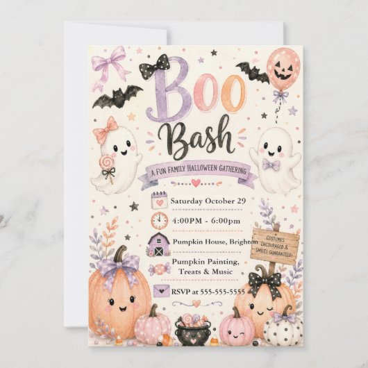 Invitation Réunion effrayante Bash Halloween Cute (Devant)