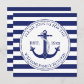 Invitation Réunion familiale Ancre nautique Bleu Grilles (Devant / Derrière)