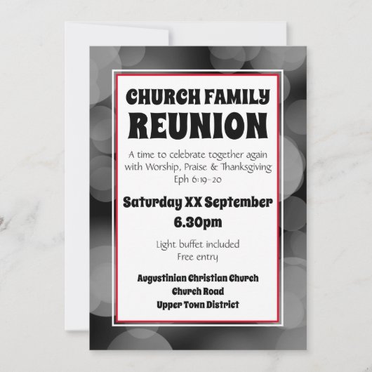 Invitation RÉUNION FAMILIALE customisée Gray Bokeh (Devant)