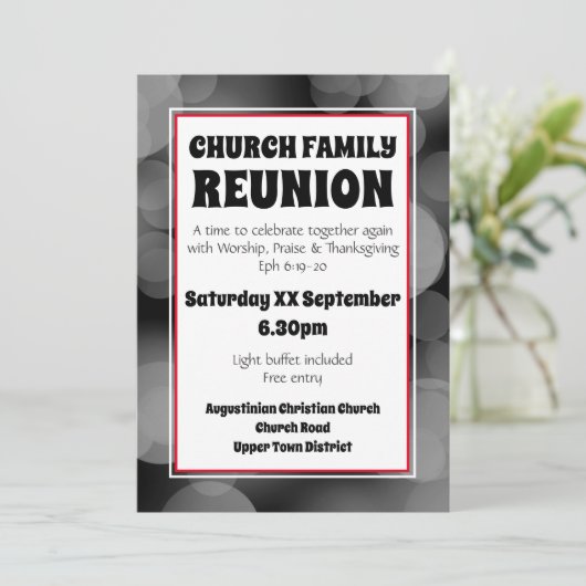 Invitation RÉUNION FAMILIALE customisée Gray Bokeh (Debout devant)