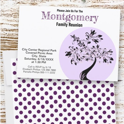 Invitation Réunion familiale moderne violet et arbre noir