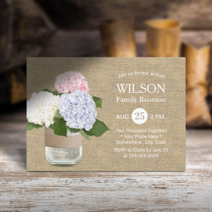Invitation Réunion familiale vintage Hydrangea Mason Jar