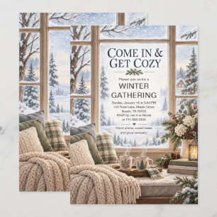Invitation Réunion hivernale conviviale Fête de cabane enneig
