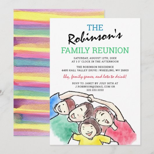 Invitation Reunion simple famille aquarelle (Devant / Derrière)