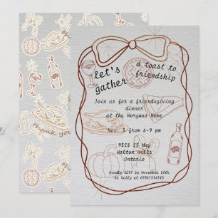 Invitation "Réunissons-nous" Friendsgiving dessiné à la main