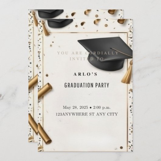 Invitation Réussite intemporelle : Élégante limite de graduat (Devant / Derrière)