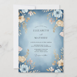 Invitation Rêve Botanique Bleu Ardoise pour Mariage
