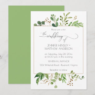 Invitation Rêve Botanique Feuilles Vertes et Brun Doré