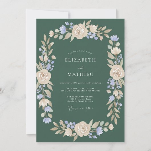 Invitation Rêve Botanique Vert Foncé de Mariage (Devant)