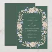 Invitation Rêve Botanique Vert Foncé de Mariage (Devant / Derrière)