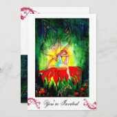 Invitation RÊVE DE FÉE SUR UNE FLEUR ROUGE blanc jaune vert (Devant / Derrière)
