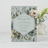 Invitation Rêve de flore bleu acier pour mariage (Debout devant)