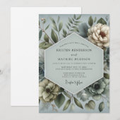 Invitation Rêve de flore bleu acier pour mariage (Devant / Derrière)