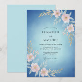 Invitation Rêve de mariage à fleur bleu ciel (Devant / Derrière)