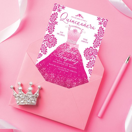 Invitation Rêve de mode rose Princesse Gown Quinceanera Party