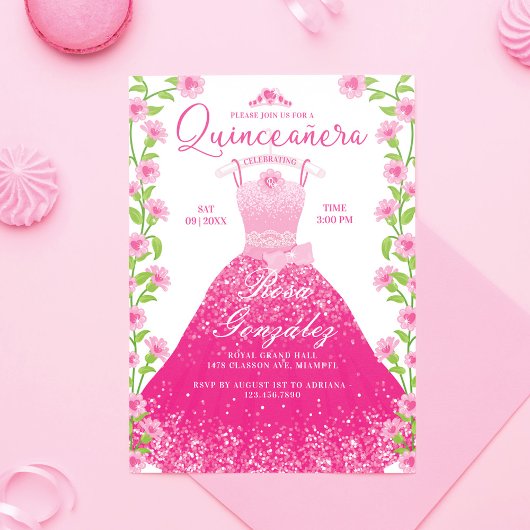 Invitation Rêve de mode rose Princesse Gown Quinceanera Party