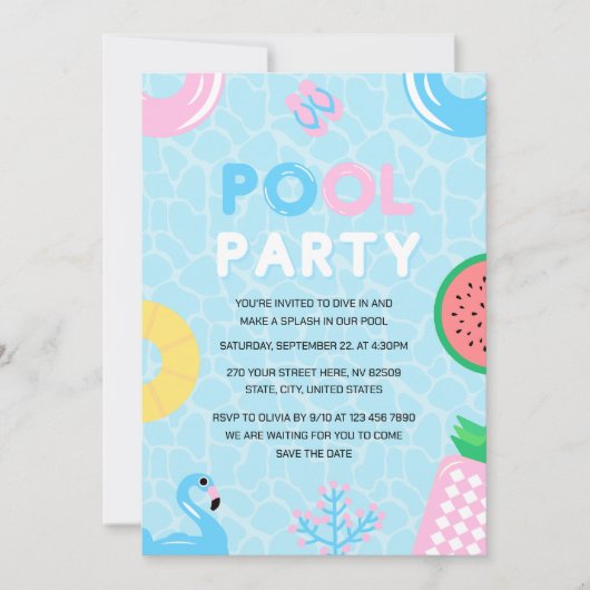 Invitation Reveilla de la fête de la piscine d'été (Devant)