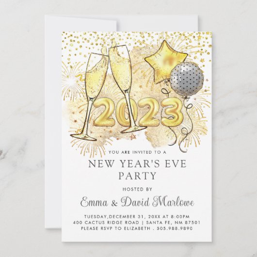 Invitation Réveillon 2023 Parties scintillant des Ballons Cha (Devant)