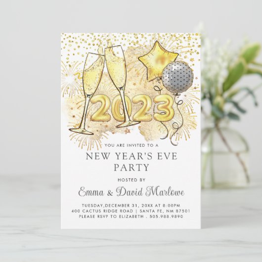 Invitation Réveillon 2023 Parties scintillant des Ballons Cha (Debout devant)