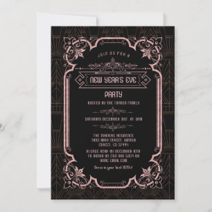 Invitation Réveillon Art déco rose Gold Fleur-de-lis