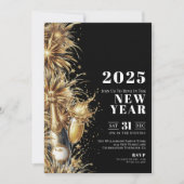 Invitation Réveillon de la Saint-Sylvestre au Champagne Or No (Devant)