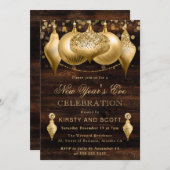 Invitation Réveillon de la Saint-Sylvestre Rustic Gold (Devant / Derrière)