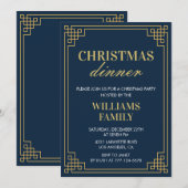 Invitation Réveillon de Noël Dîner Navy Or (Devant / Derrière)