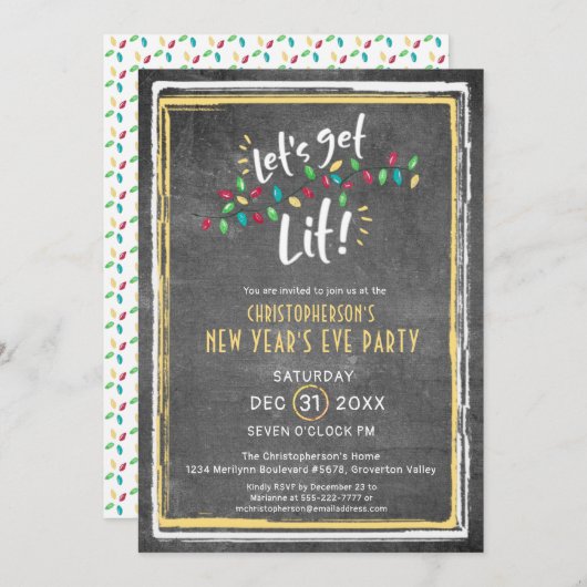 Invitation Réveillon du Nouvel An FÊTE LUMINEUSE (Devant / Derrière)