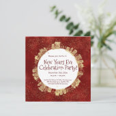 Invitation Réveillon du Nouvel An, Fête, Rouge, Or, (Debout devant)