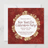 Invitation Réveillon du Nouvel An, Fête, Rouge, Or, (Devant)