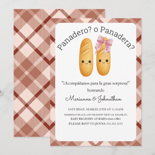 Invitation Révélation bébé Panadero ou Panadera mignon  (Devant / Derrière)