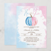 Invitation Révélation citrouille minimale de genre bleu rose (Devant / Derrière)