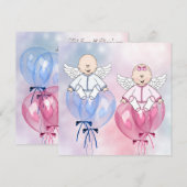 Invitation Révélation de ballons d'anges roses et bleus (Devant / Derrière)