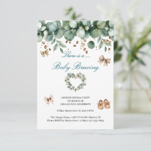 Invitation Révélation de bébé boho douce – Vert sauge et marr