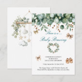 Invitation Révélation de bébé boho douce – Vert sauge et marr (Devant / Derrière)