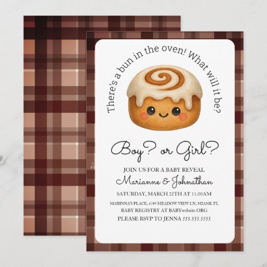 Invitation Révélation de bébé : un mignon petit pain au four (Devant / Derrière)