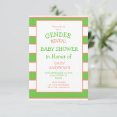 Invitation Révélation de genre Baby shower orange vert rayé (Debout devant)