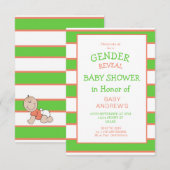 Invitation Révélation de genre Baby shower orange vert rayé (Devant / Derrière)
