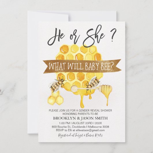 Invitation Révélation de genre Beth Theme Baby shower Invitat (Devant)