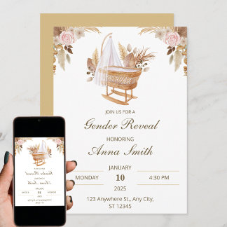 Invitation Révélation de genre blanc mignon Aquarelle