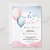 Invitation Révélation De Genre De Balloon Rose Et Bleu (Devant)
