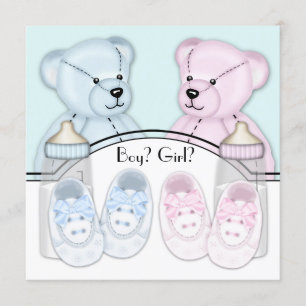 Invitation Révélation de genre de l'ours en peluche bleu rose