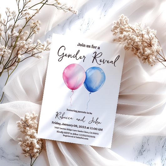 Invitation Révélation de genre de son ballon bleu et rose