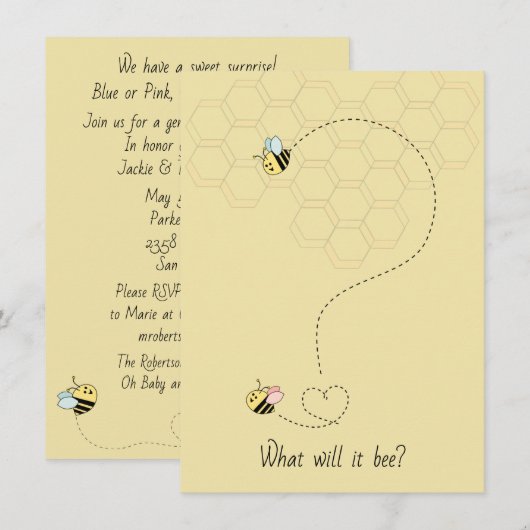 Invitation Révélation de genre des bébés abeilles (Devant / Derrière)