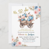 Invitation Révélation de genre des Citrouilles floraux bleu e (Devant)