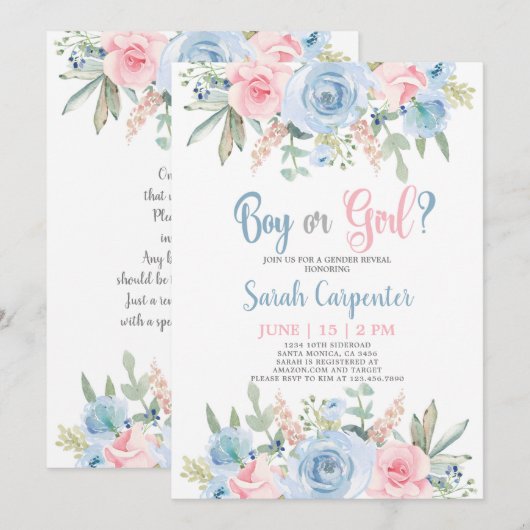 Invitation Révélation de genre entre garçons et filles (Devant / Derrière)