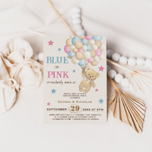 Invitation Révélation de genre minimaliste Boho rose bleu our
